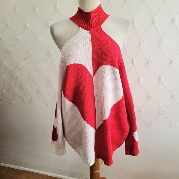 Vine & Love Sweater / Hearts / Cold Shoulder / Size Large / NWT - Picture 1 of 8
